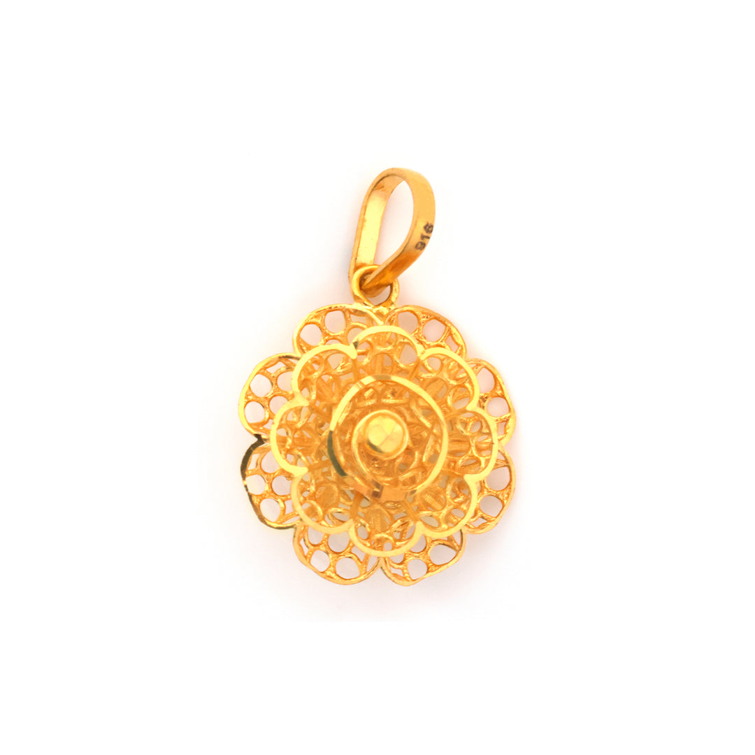 22K Gold Filigree Rosette Flower Pendant