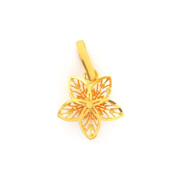 22K Gold Five-Petal Filigree Flower Pendant