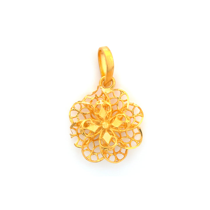 22K Gold Filigree Flower Rosette Pendant