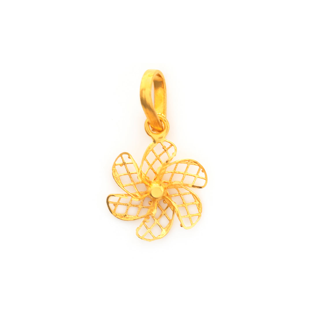 22K Gold Five-Petal Filigree Flower Pendant