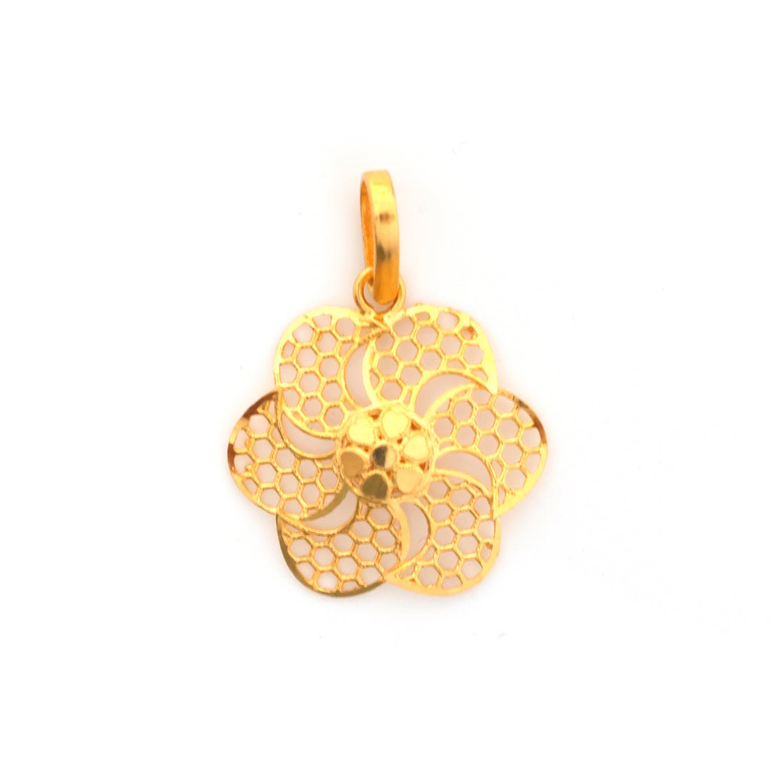 22K Gold Five-Petal Honeycomb Flower Pendant