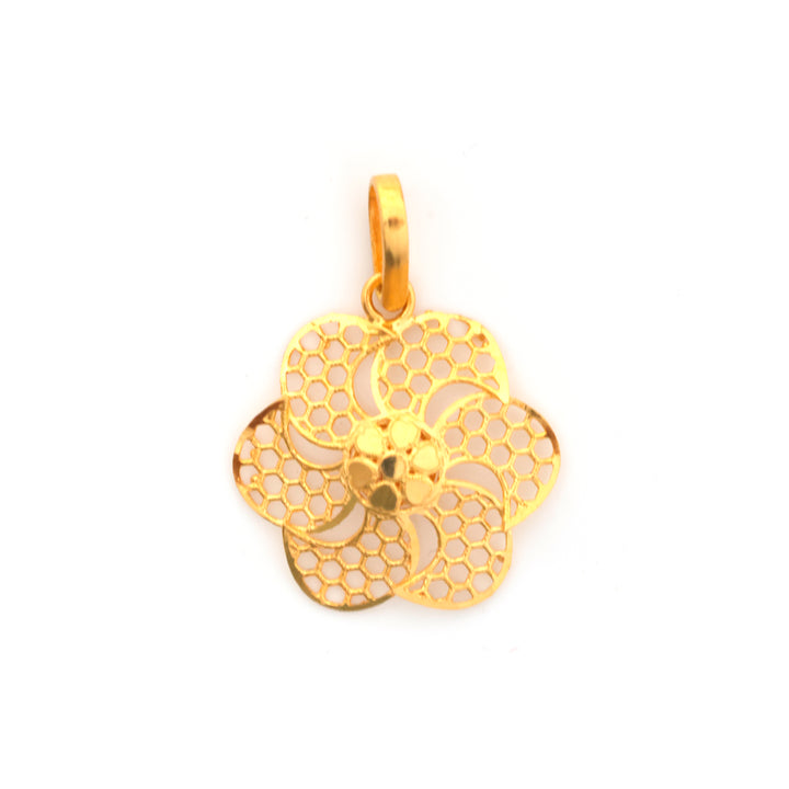 22K Gold Five-Petal Honeycomb Flower Pendant