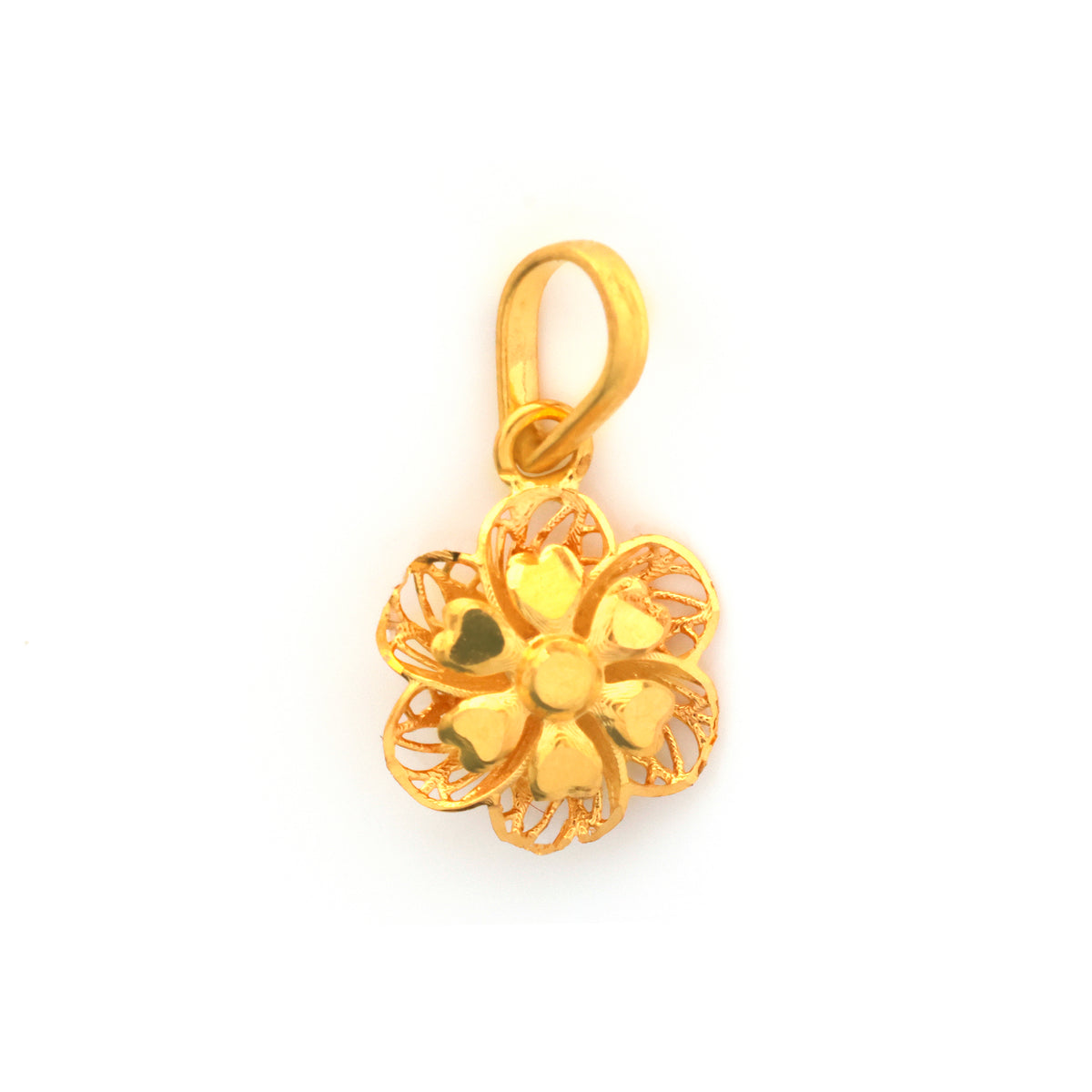 22K Gold Filigree Five-Petal Flower Pendant