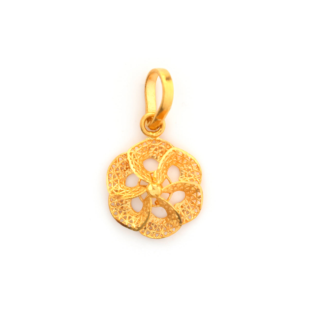 22K Gold Filigree Pinwheel Flower Pendant