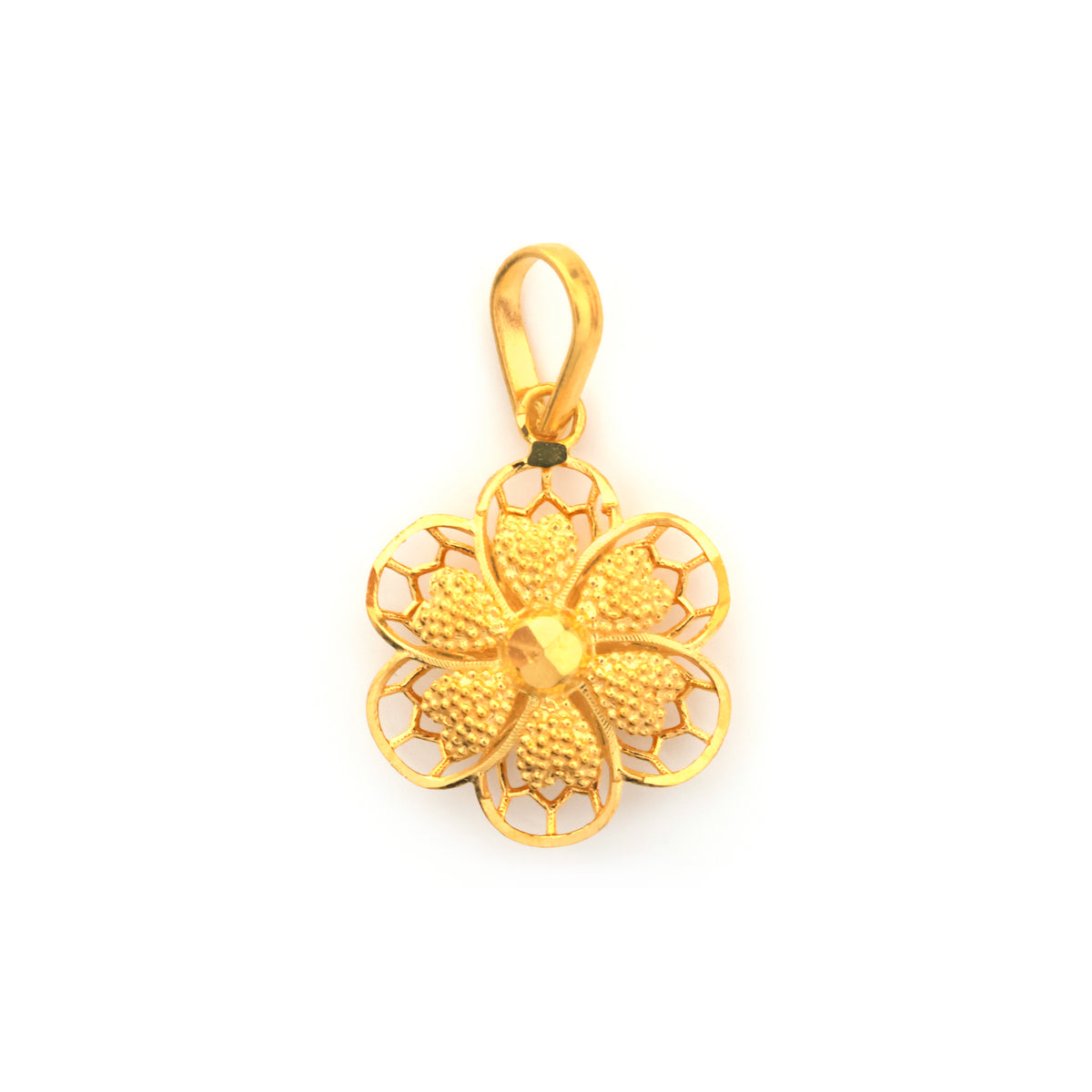 22K Gold Filigree Flower Blossom Pendant