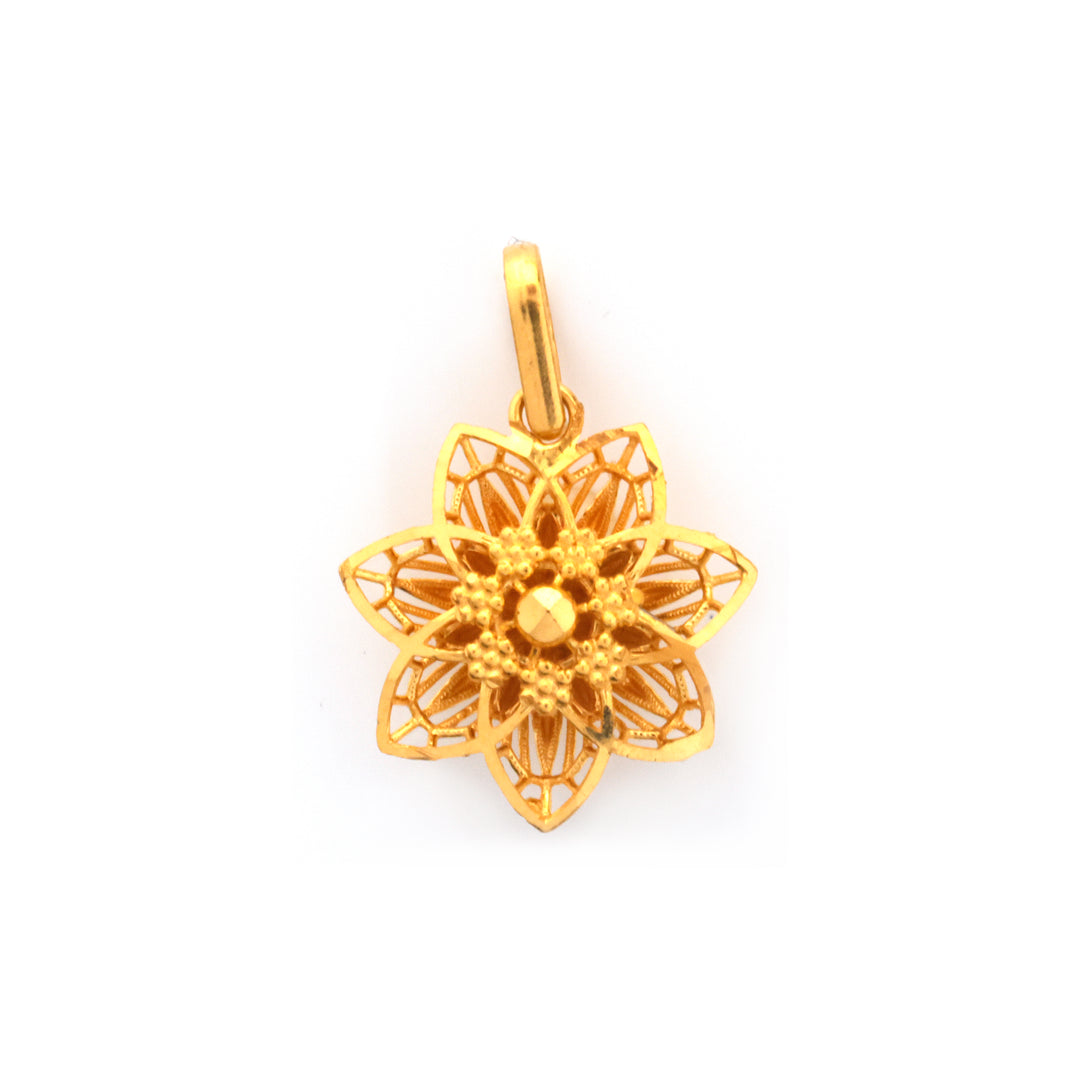 22K Gold Filigree Seven-Petal Flower Pendant