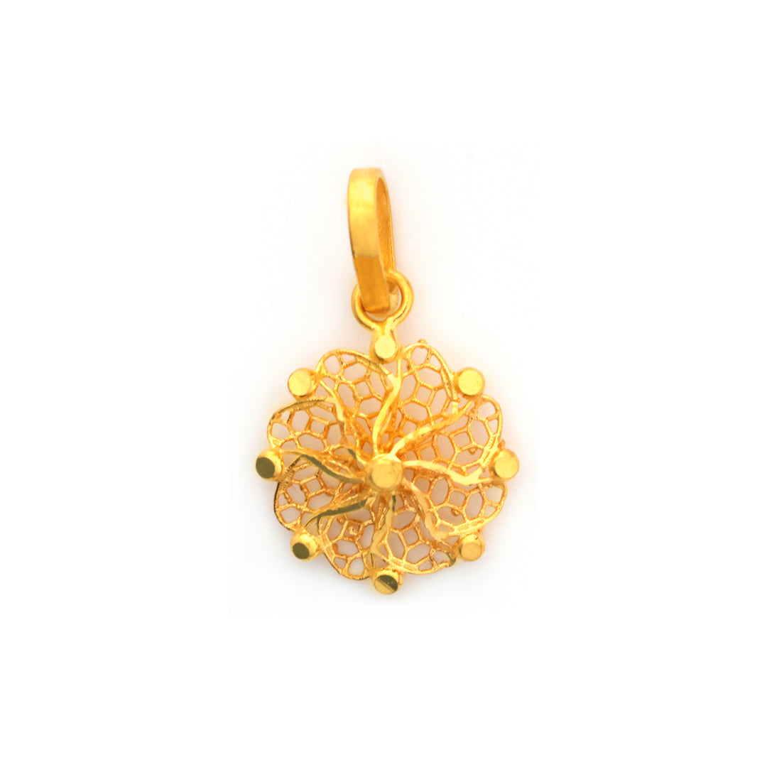 22K Gold Filigree Floral Medallion Pendant