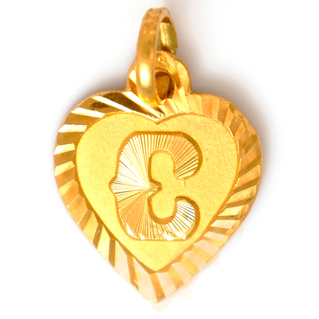 Gold heart-shaped pendant with an engraved letter &