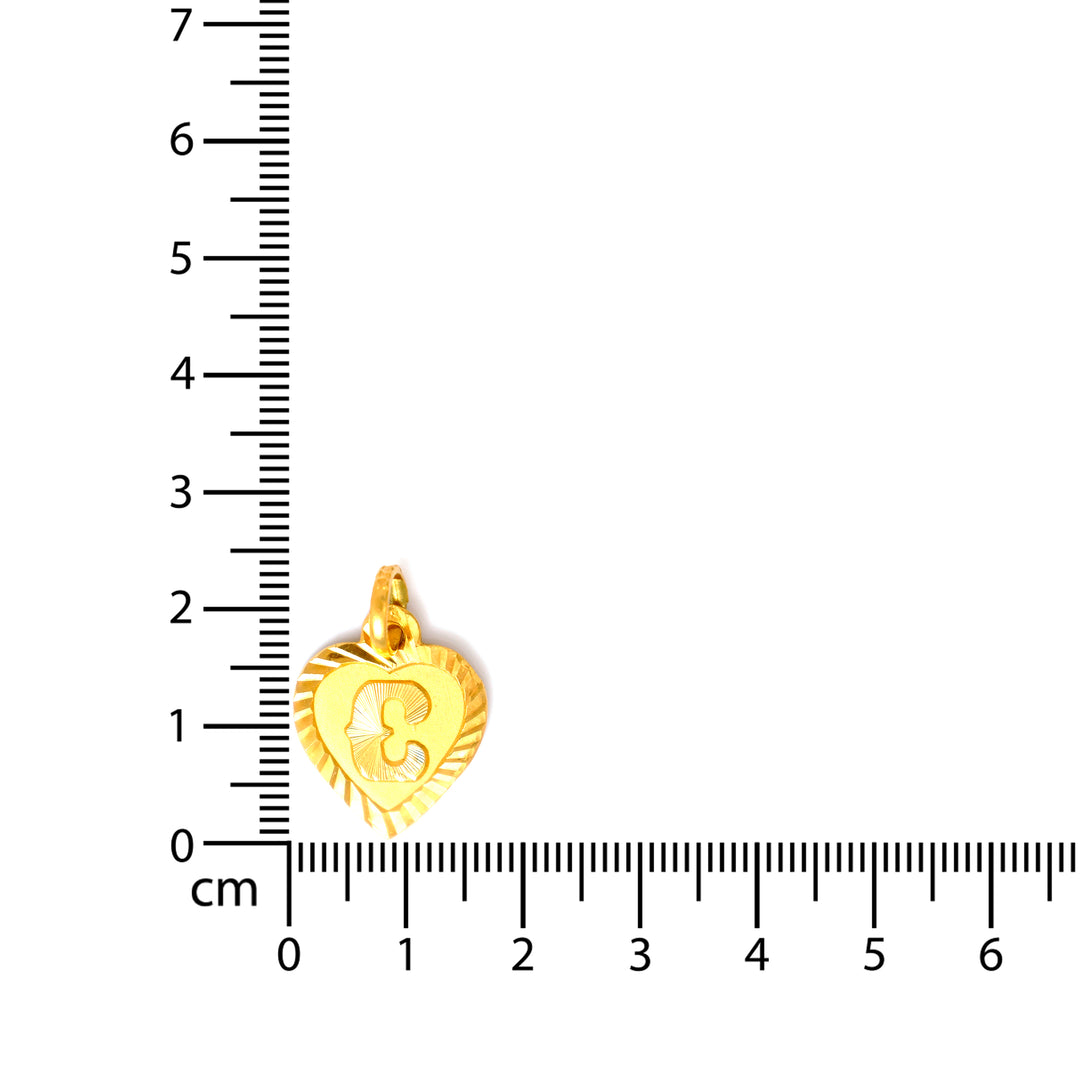 22K Gold Heart Initial C Pendant – Fan-Textured Letter Detail