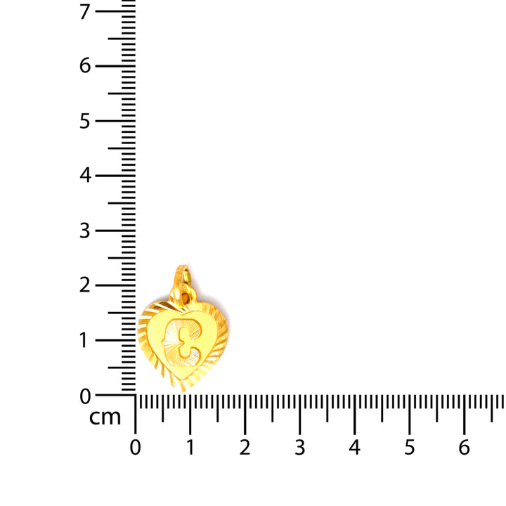 22K Gold Heart Initial C Pendant – Fan-Textured Letter Detail