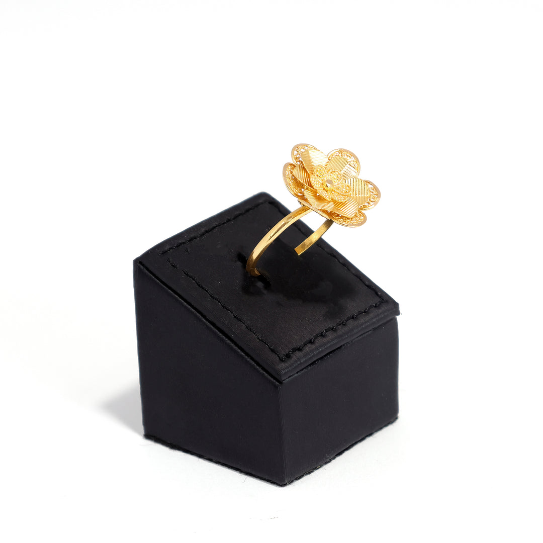 22K Gold Flower Ring with Three-Dimensional Petals - Side Angle