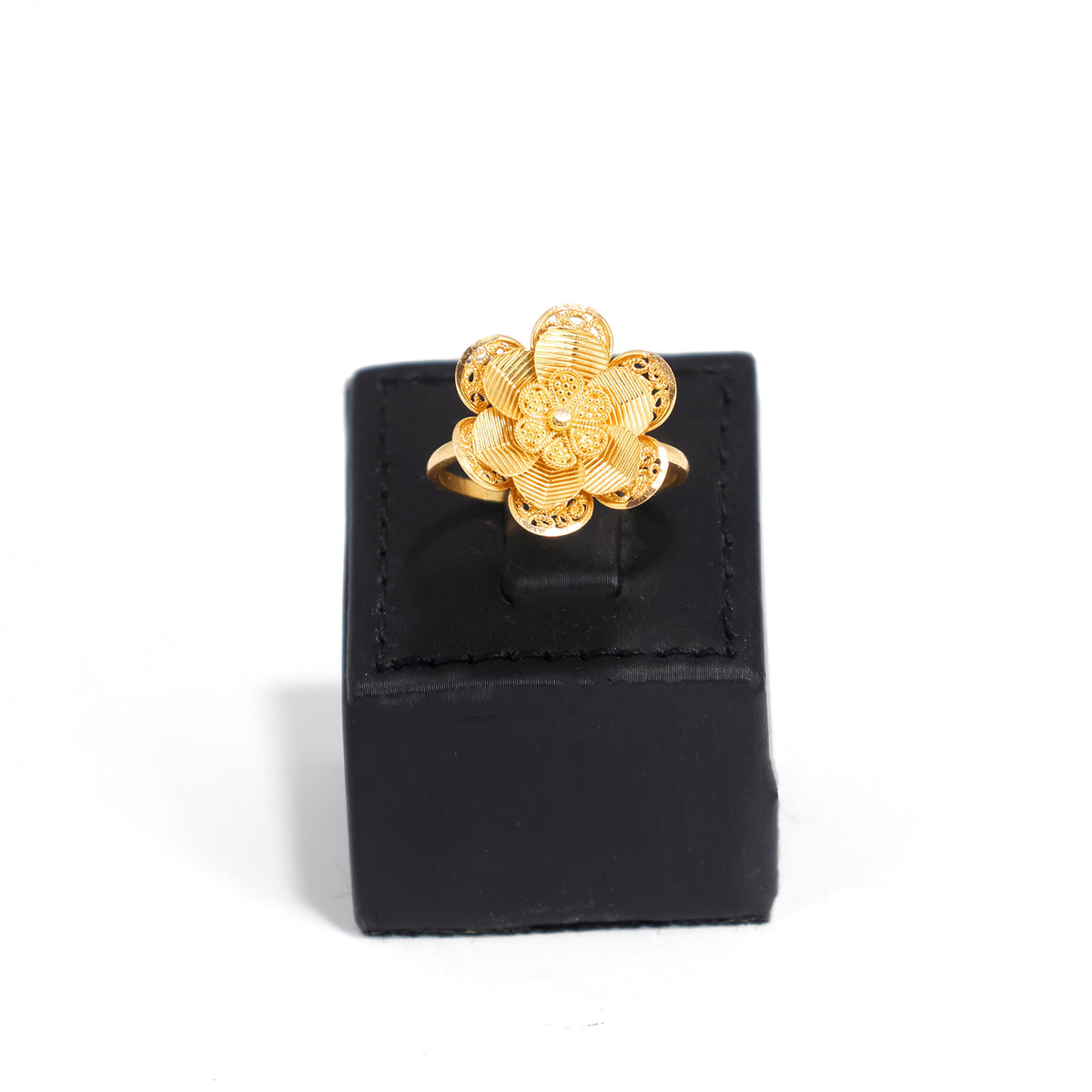 22K Gold Flower Ring with Three-Dimensional Petals - Main View