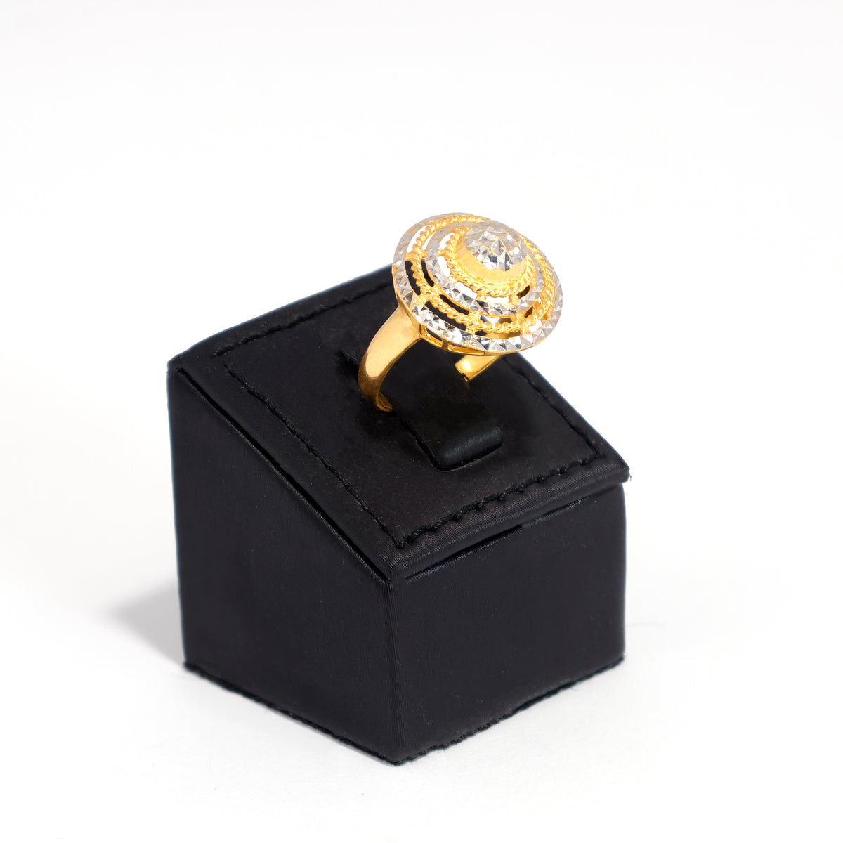 22K Gold Spiral Ring with Concentric Circle Design - Side Angle