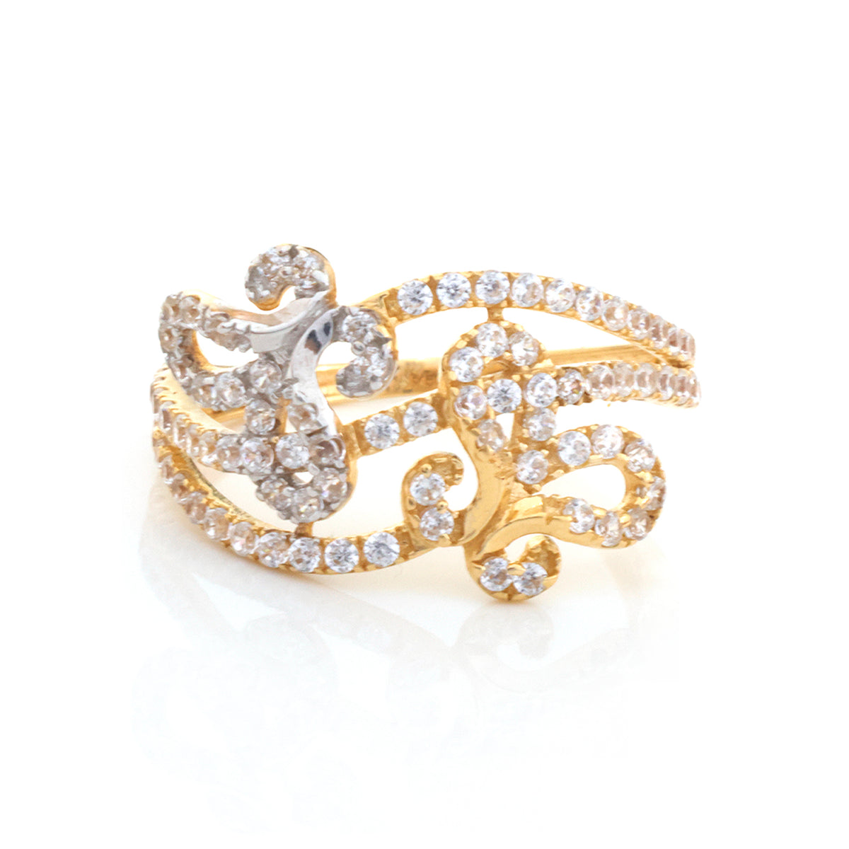 18K Gold Two-Tone Pave Scroll Ring