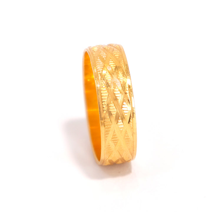 22K Gold Ring – Textured Band Design – Zero Making Charge - Side Angle