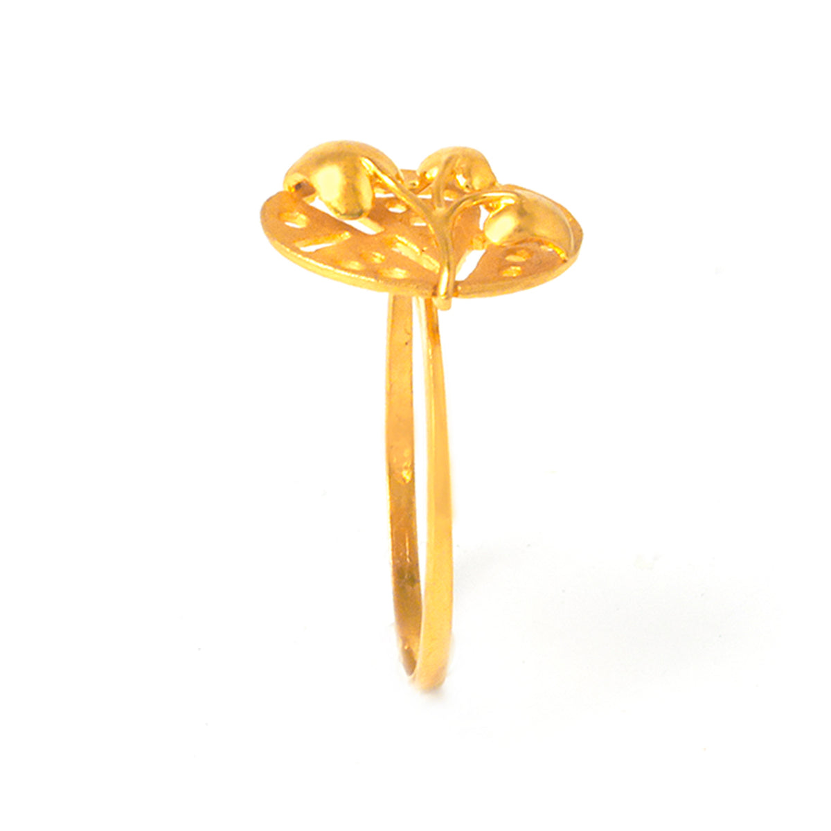 Gold ring with a unique design on a white background