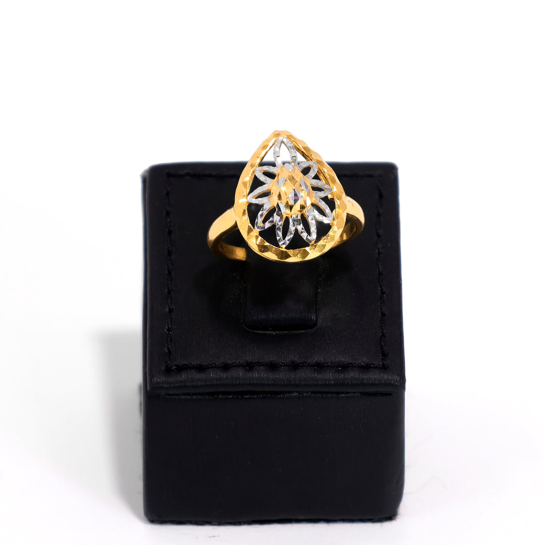 22K Gold Ring - Two-tone Floral Design - Zero-Making Charge - Main View