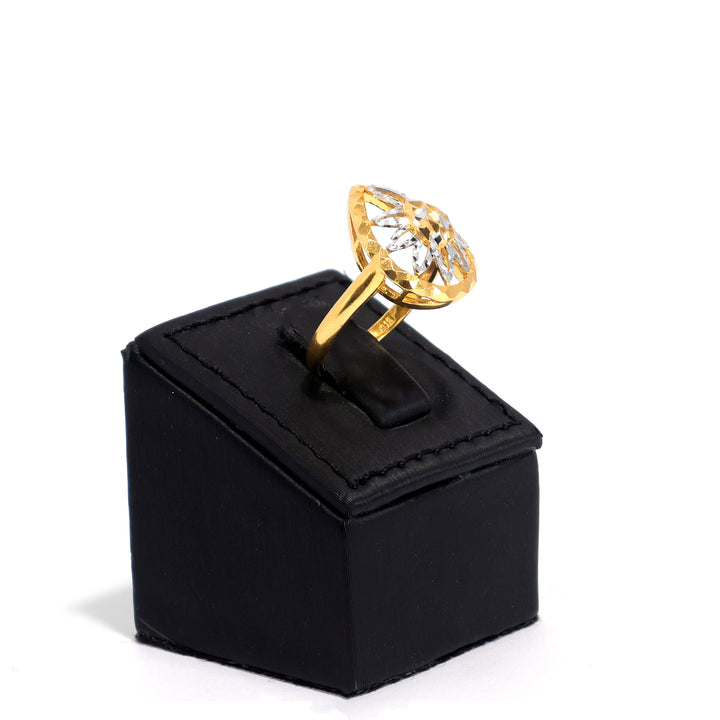 22K Gold Ring - Two-tone Floral Design - Zero-Making Charge - Side Angle