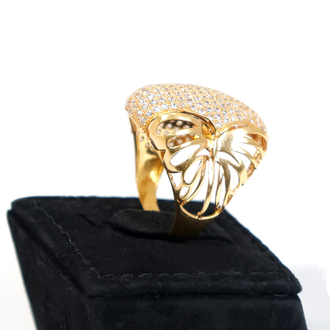 21K Gold CZ Dome Ring - Luxury Pavé Statement Design - side angle
