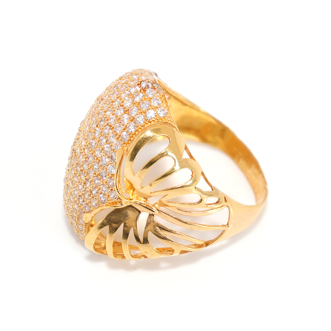 21K Gold CZ Dome Ring - Luxury Pavé Statement Design - main view