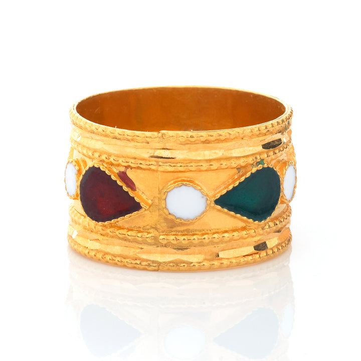 21K Gold Wide Band Enamel Panel Ring