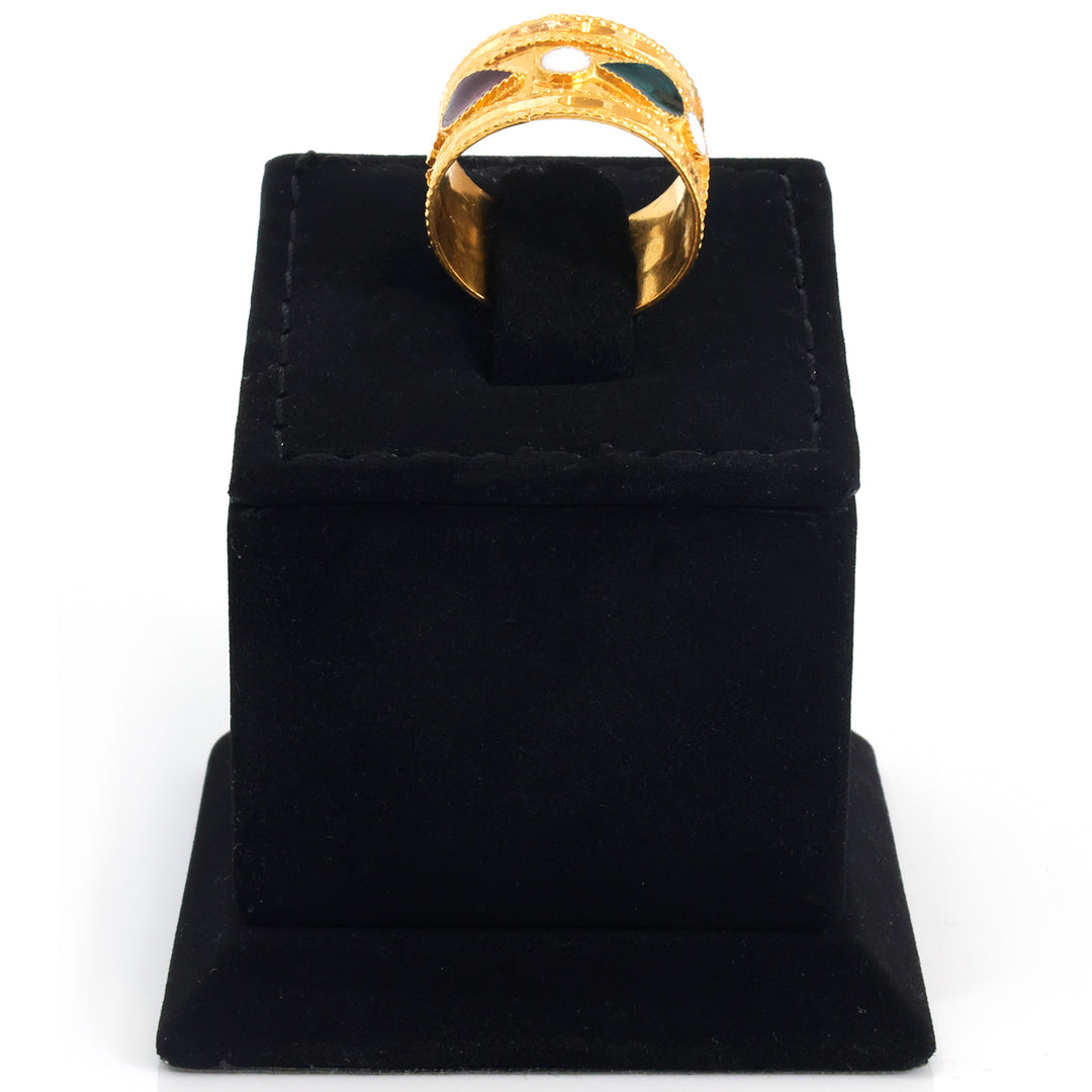 21K Gold Wide Band Enamel Panel Ring