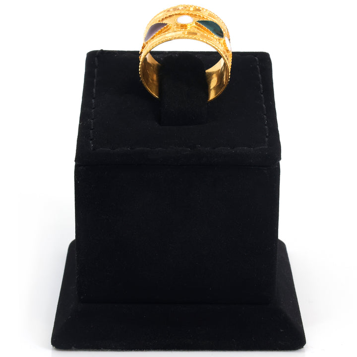 21K Gold Wide Band Enamel Panel Ring