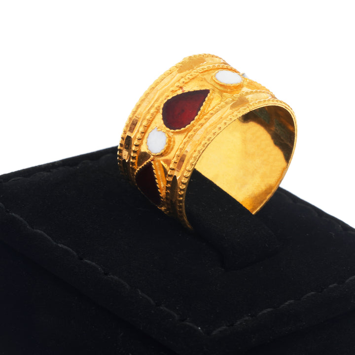 21K Gold Wide Band Enamel Panel Ring