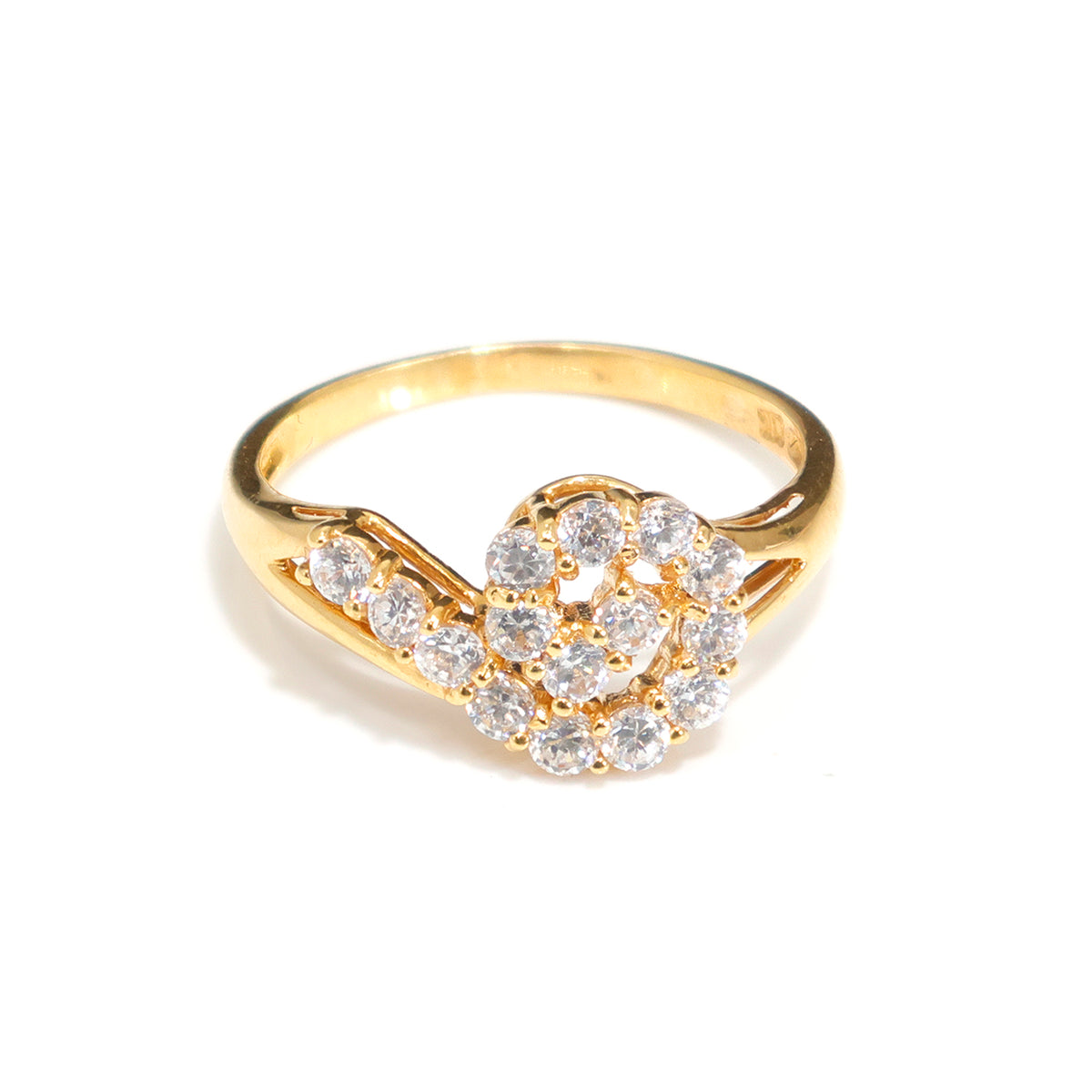 18K Gold CZ Cluster Ring with Side Stone Detailing – Main View
