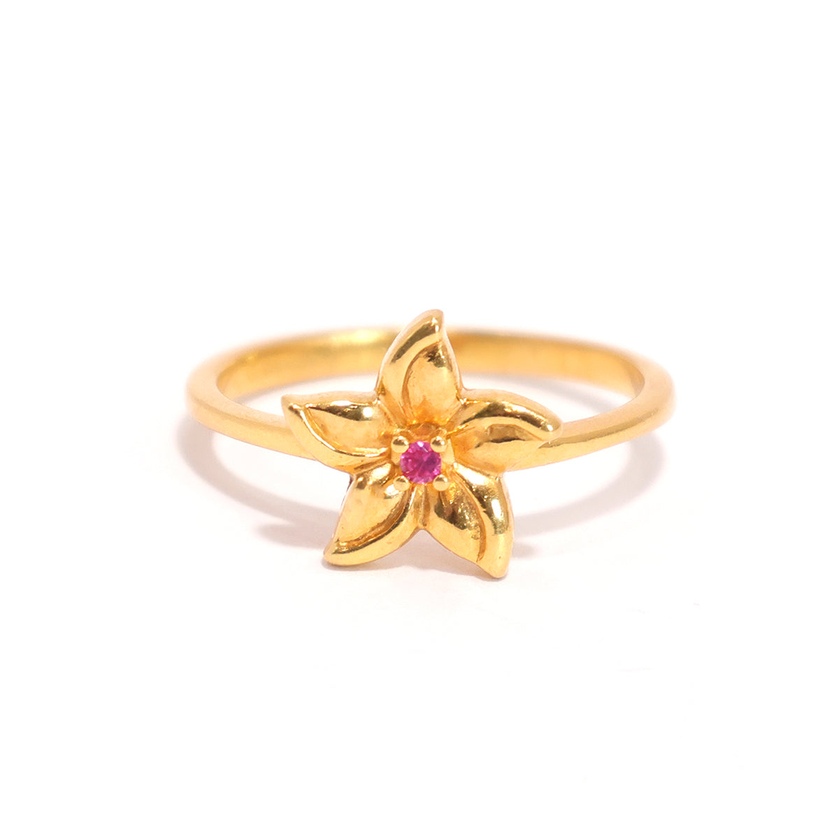 22K Gold Ring – Floral Design with Red-Tone Stone – Main View