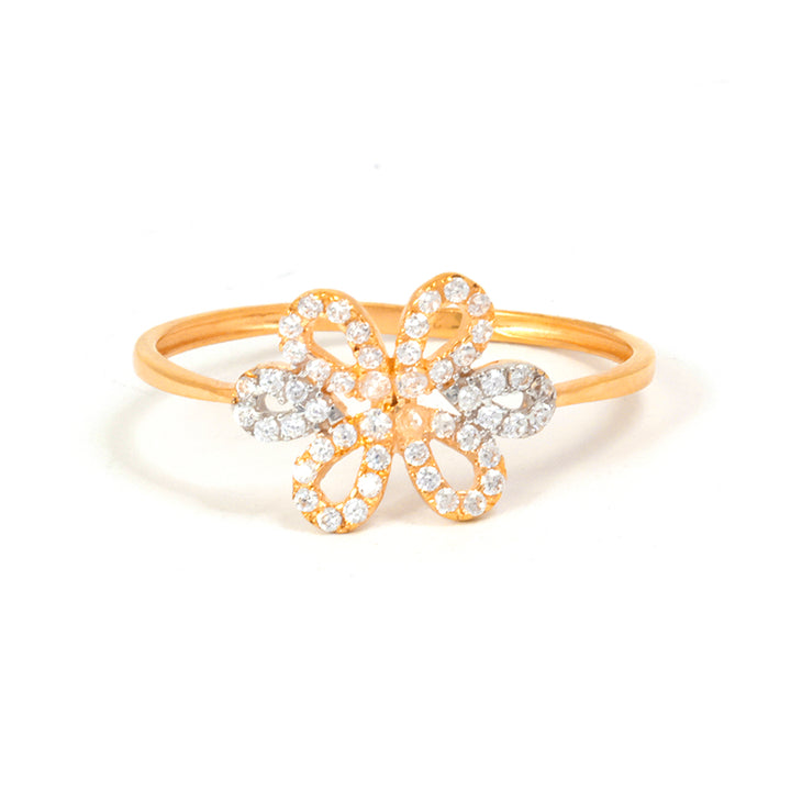 Gold bracelet with a butterfly-shaped clasp on a white background