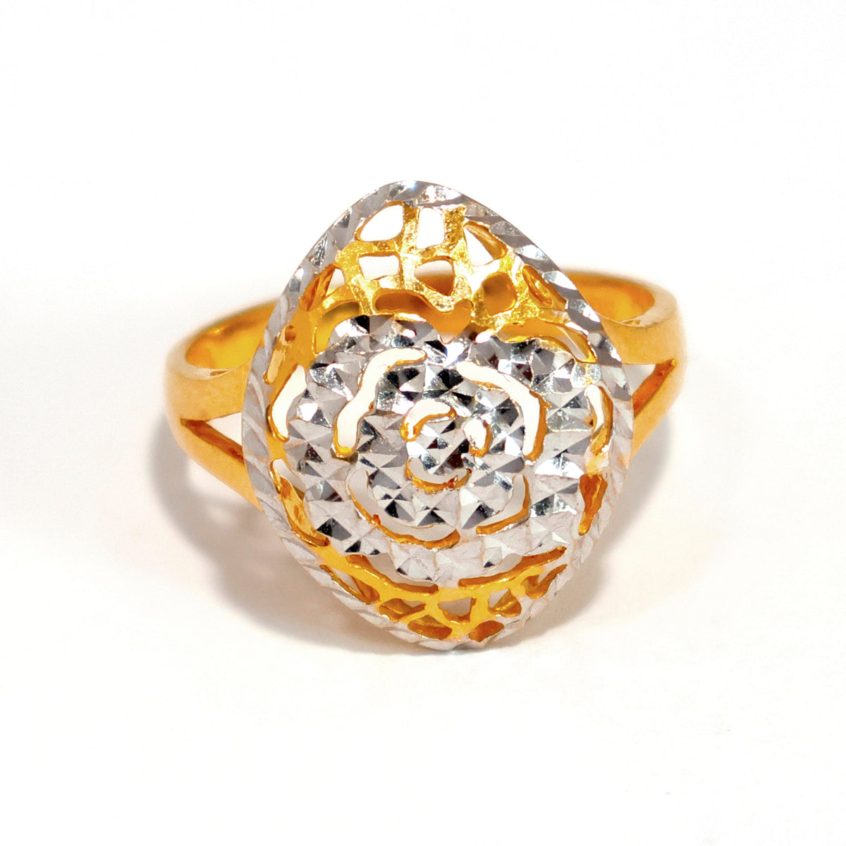 22K Gold Ring – ornate filigree petal ring design – Zero Making Charge - Close View