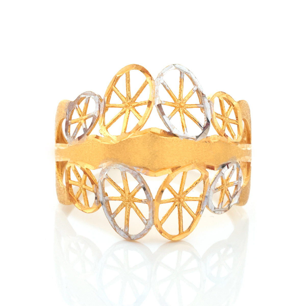 22K Gold Double Row Spoke Wheel Band Ring