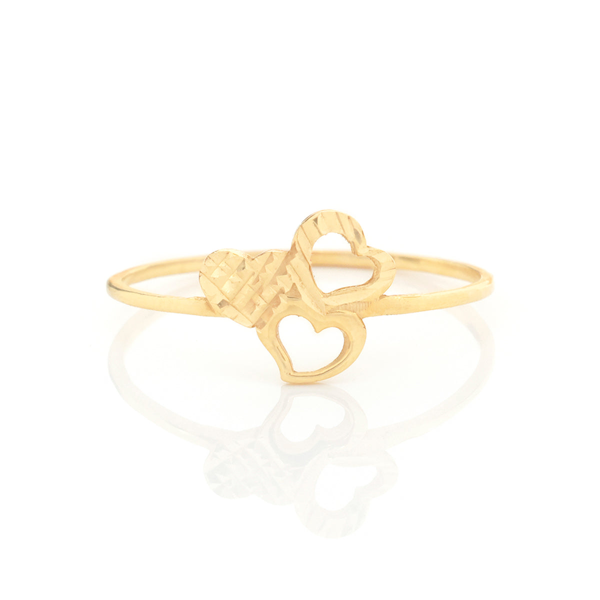 18K Gold Textured Heart Duo Ring