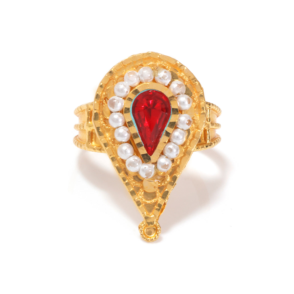 21K Gold Teardrop Stone Pearl Halo Cocktail Ring - Zero making charge
