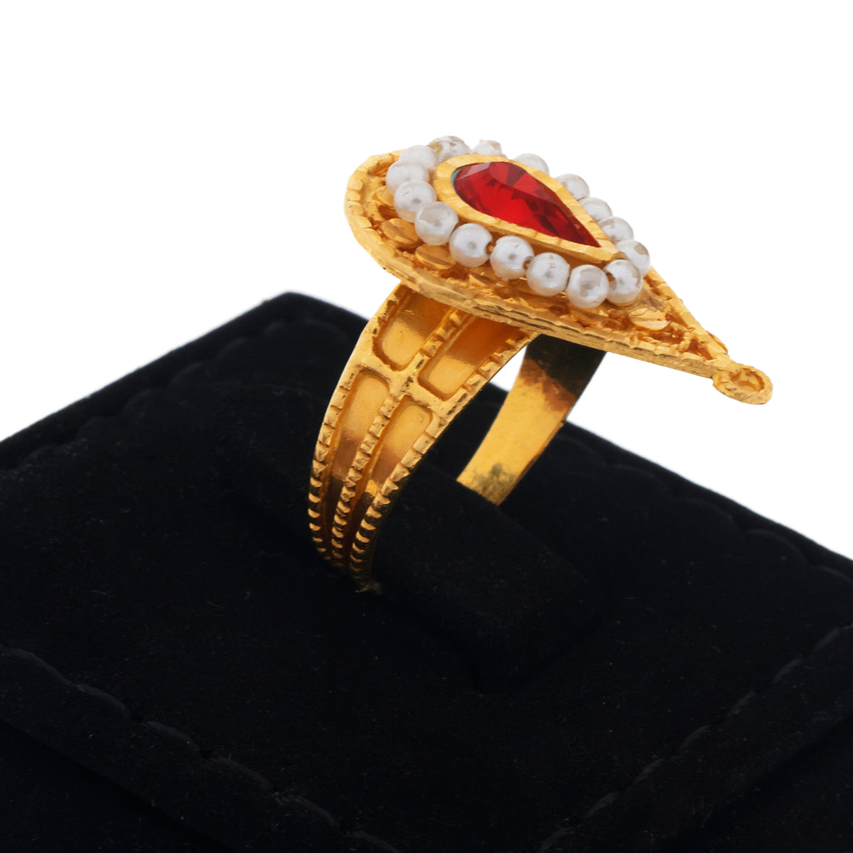 21K Gold Teardrop Stone Pearl Halo Cocktail Ring - Zero making charge