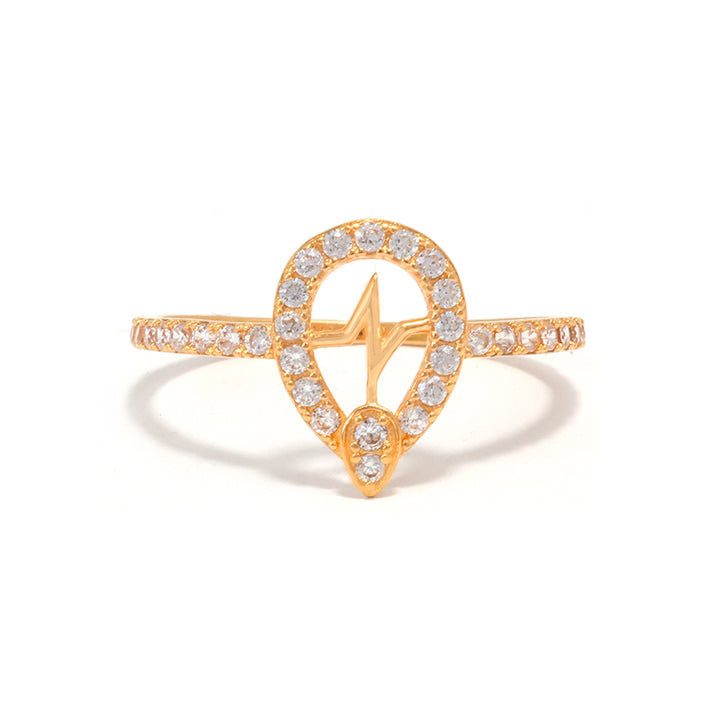 21K Gold Ring – Pavé Teardrop Halo with Heartbeat Motif – Zero Making Charge