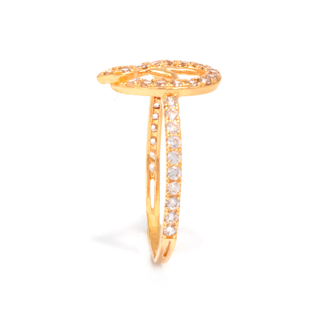 21K Gold Ring – Pavé Teardrop Halo with Heartbeat Motif – Zero Making Charge