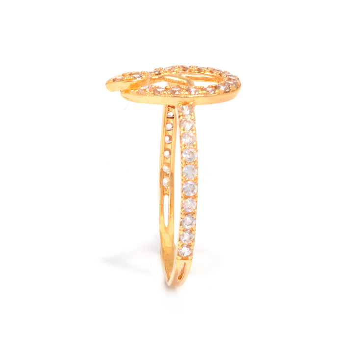 21K Gold Ring – Pavé Teardrop Halo with Heartbeat Motif – Zero Making Charge