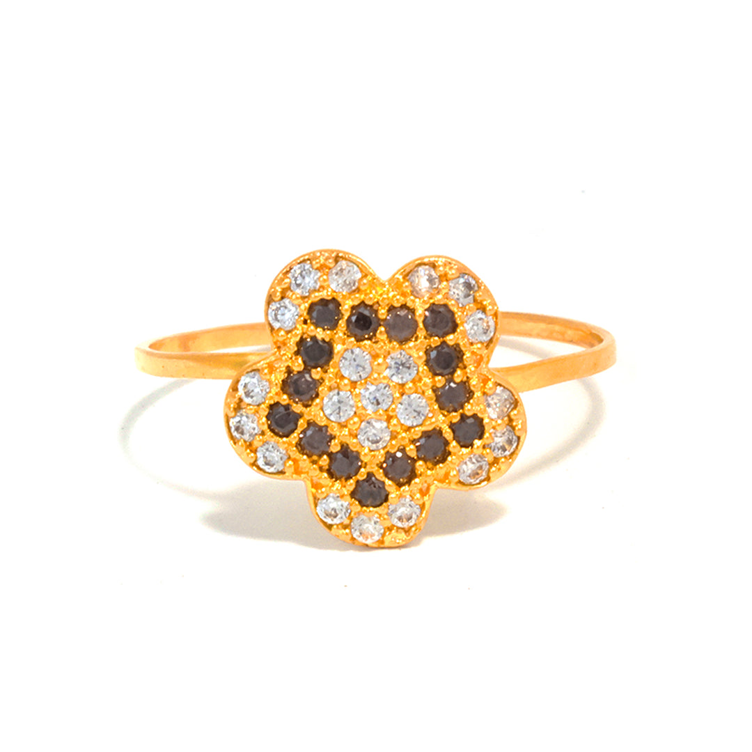 21K Gold Ring – Clover Mosaic Two-Tone Stones – Zero Making Charge