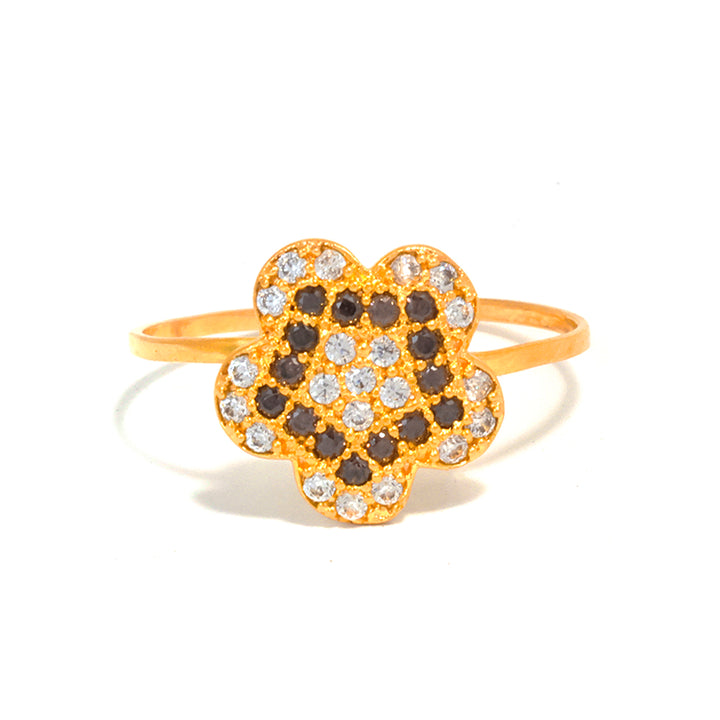 21K Gold Ring – Clover Mosaic Two-Tone Stones – Zero Making Charge