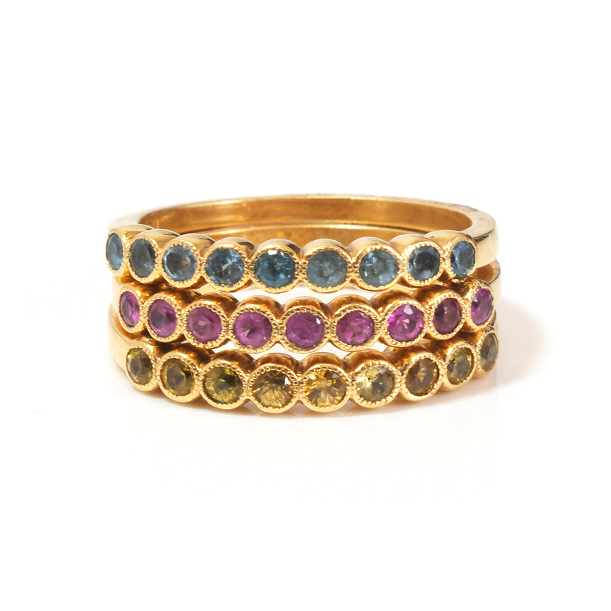 18K Gold Tri-Gem Eternity Stack Ring - Zero making charge