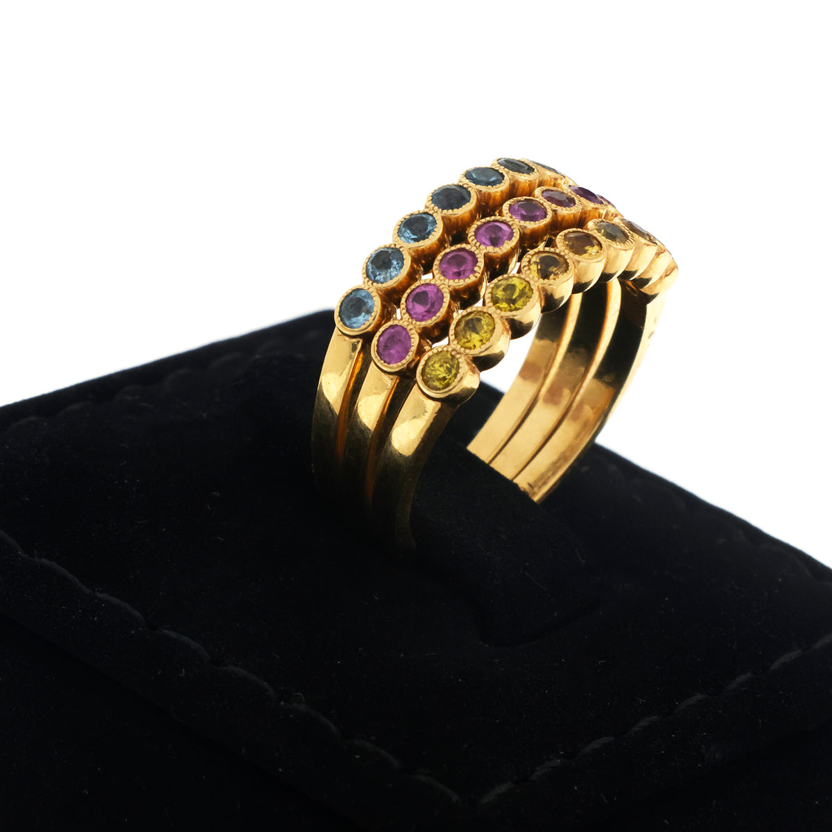 18K Gold Tri-Gem Eternity Stack Ring - Zero making charge