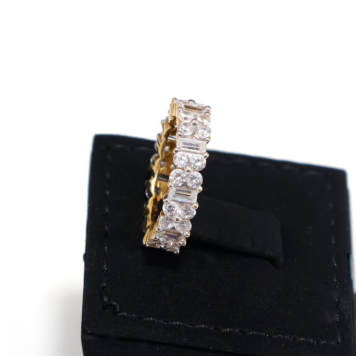 18K Gold CZ Eternity Band Ring with Brilliant Finish – Side Angle