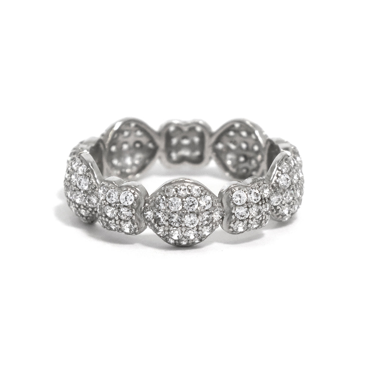Silver ring with gemstones on a white background