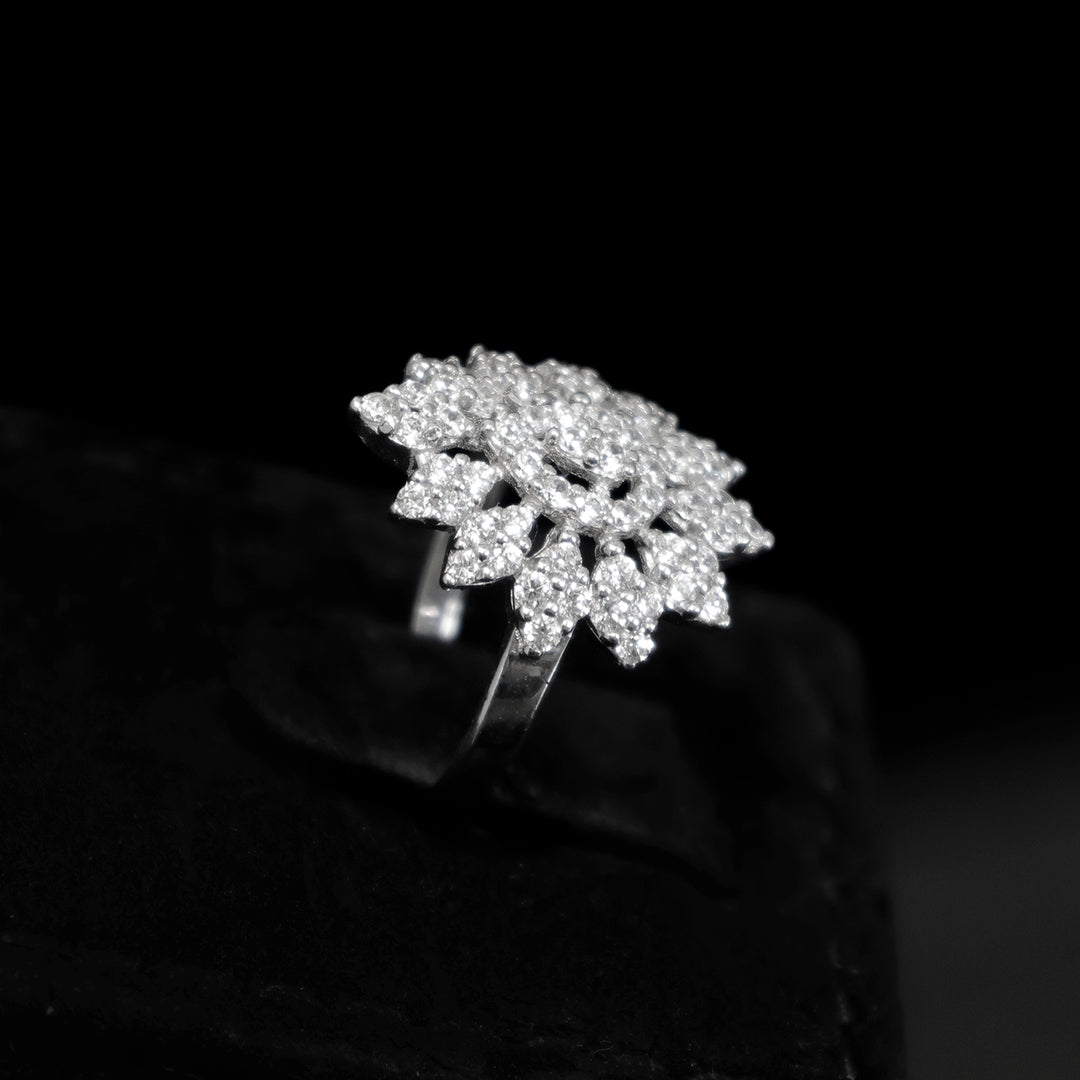 18K Gold Floral CZ Cluster Ring - Elegant Statement Design - side angle
