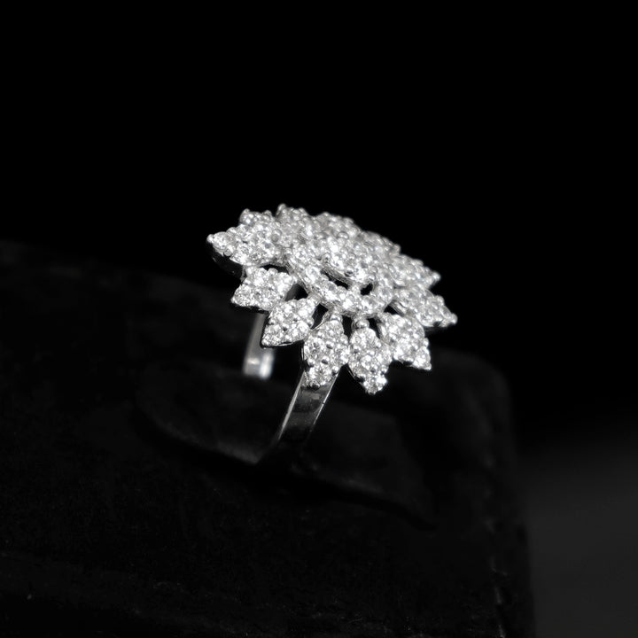 18K Gold Floral CZ Cluster Ring - Elegant Statement Design - side angle