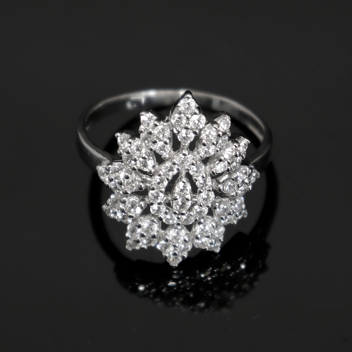 18K Gold Floral CZ Cluster Ring - Elegant Statement Design - Main View
