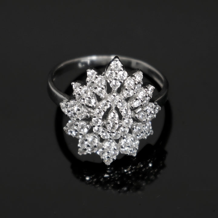 18K Gold Floral CZ Cluster Ring - Elegant Statement Design - Main View