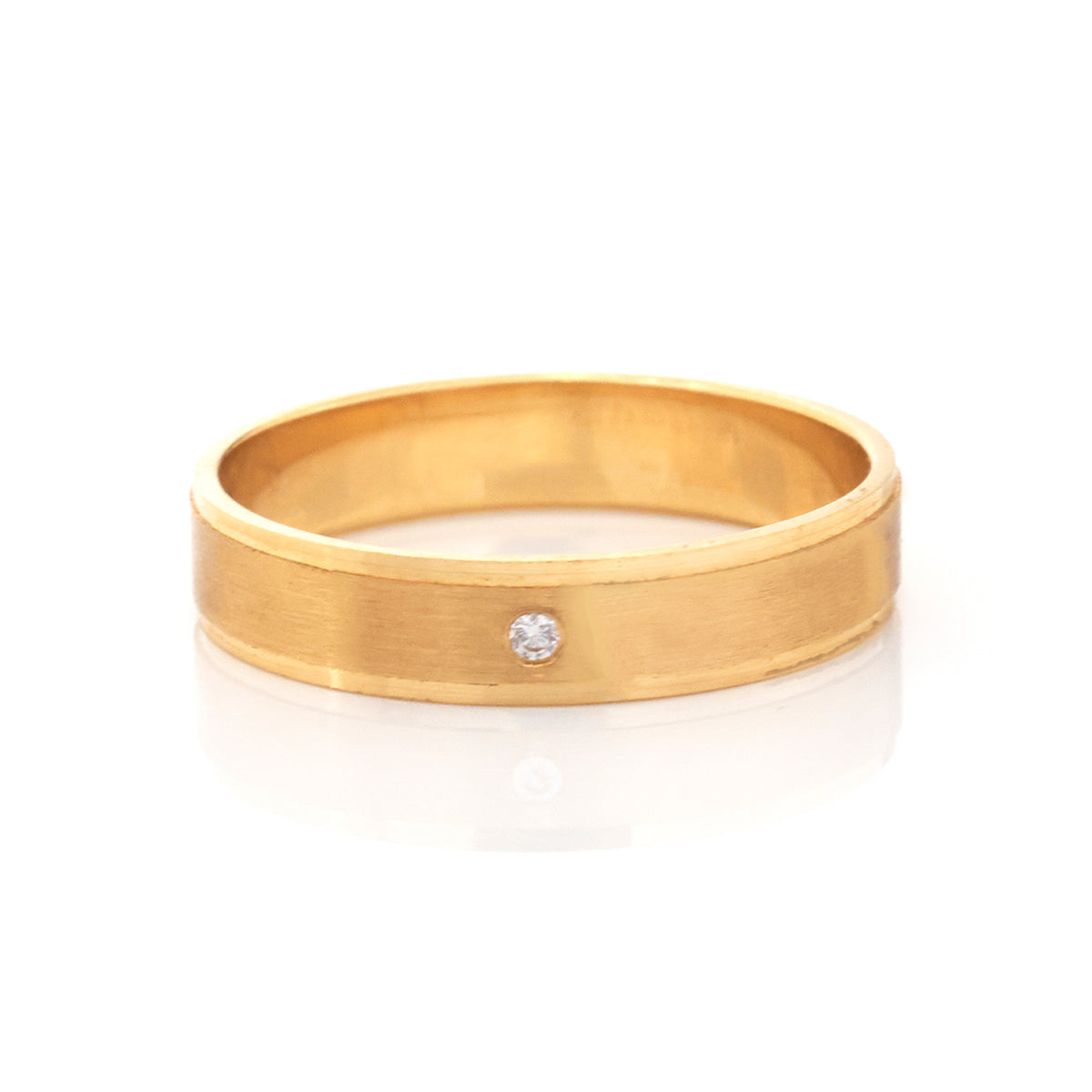 18K Gold Brushed Stone Accent Ring